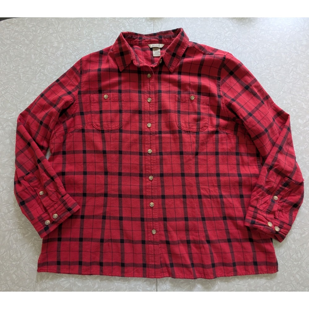 Duluth Trading Co Red Black Plaid Flannel Shirt Womens 2XL Cotton Free Swingin